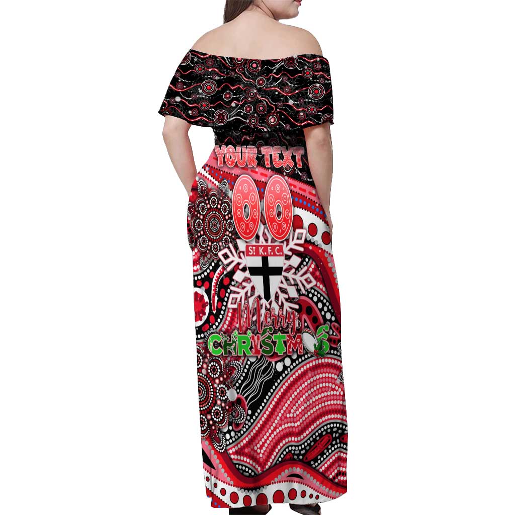 Merry Christmas AFL Saints Off Shoulder Maxi Dress Aboriginal Santa Football Mascot