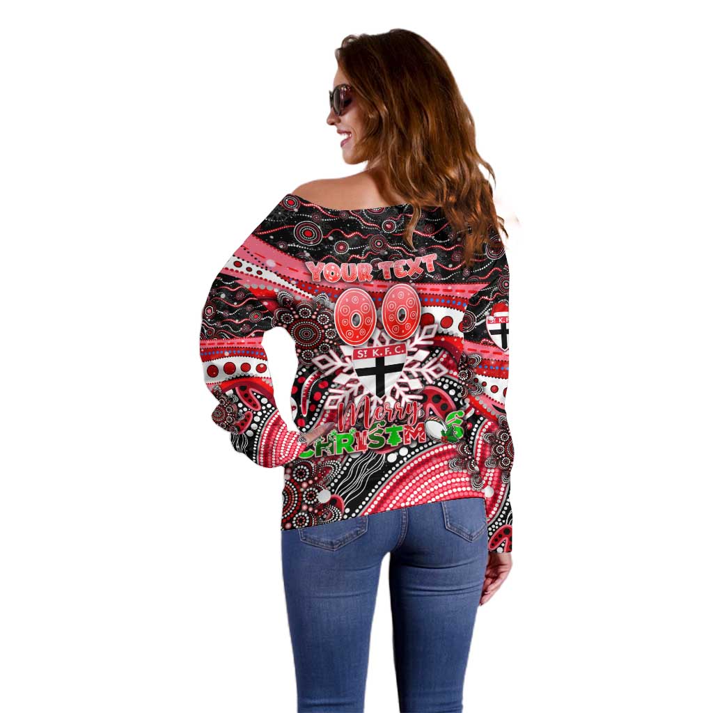 Merry Christmas AFL Saints Off Shoulder Sweater Aboriginal Santa Football Mascot