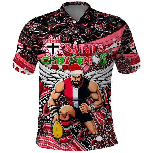 Merry Christmas AFL Saints Polo Shirt Aboriginal Santa Football Mascot