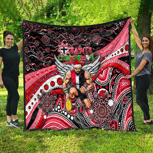 Merry Christmas AFL Saints Quilt Aboriginal Santa Football Mascot