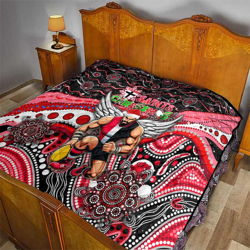 Merry Christmas AFL Saints Quilt Aboriginal Santa Football Mascot
