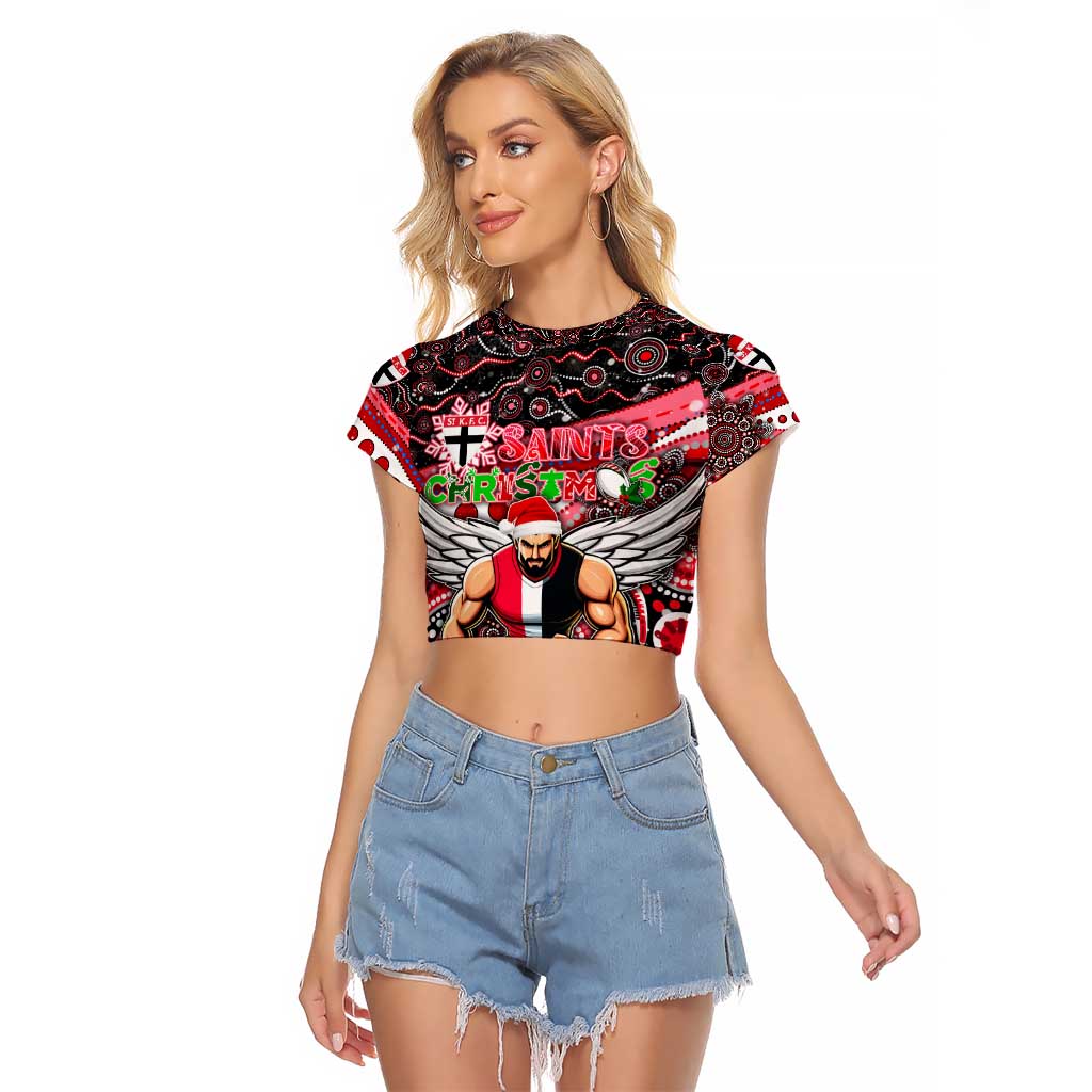 Merry Christmas AFL Saints Raglan Cropped T Shirt Aboriginal Santa Football Mascot