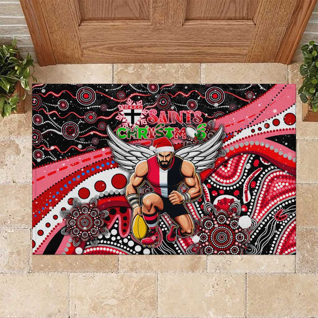Merry Christmas AFL Saints Rubber Doormat Aboriginal Santa Football Mascot
