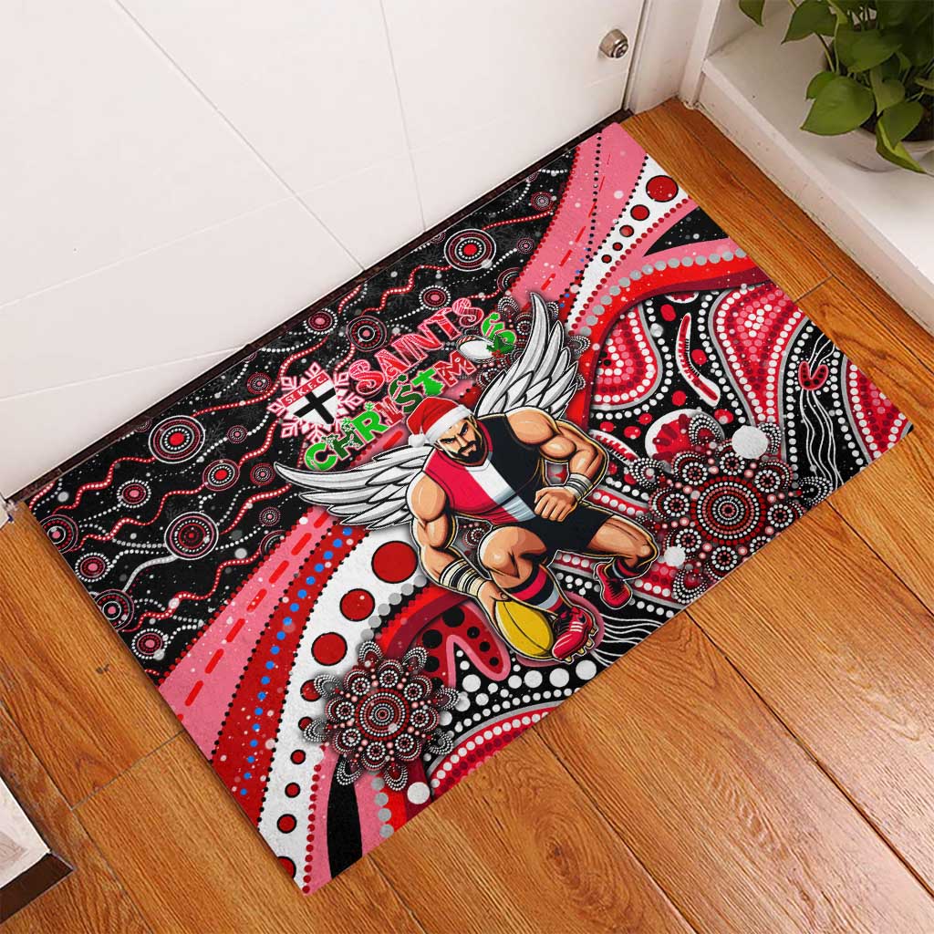 Merry Christmas AFL Saints Rubber Doormat Aboriginal Santa Football Mascot
