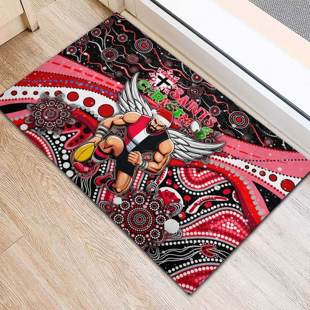 Merry Christmas AFL Saints Rubber Doormat Aboriginal Santa Football Mascot