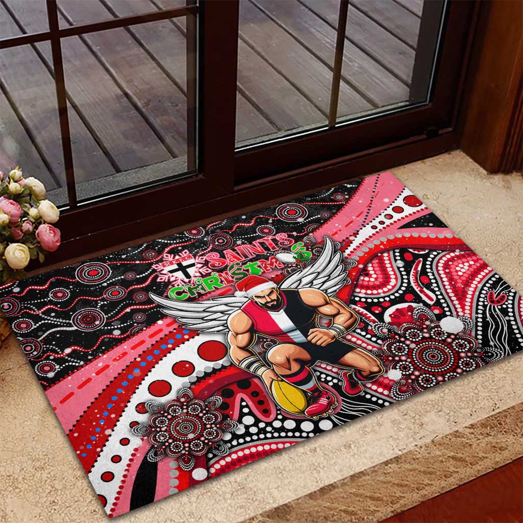 Merry Christmas AFL Saints Rubber Doormat Aboriginal Santa Football Mascot