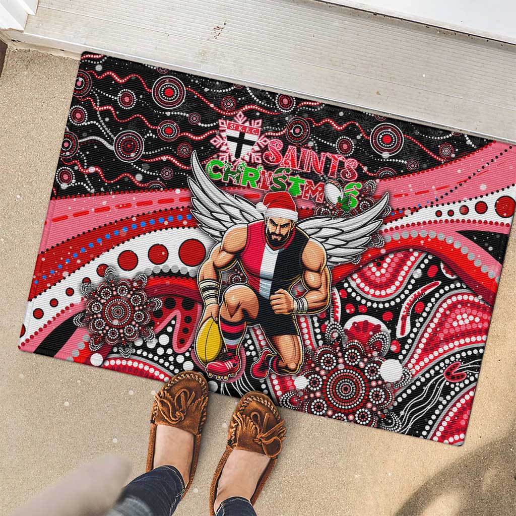 Merry Christmas AFL Saints Rubber Doormat Aboriginal Santa Football Mascot