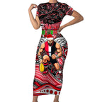 Merry Christmas AFL Saints Short Sleeve Bodycon Dress Aboriginal Santa Football Mascot