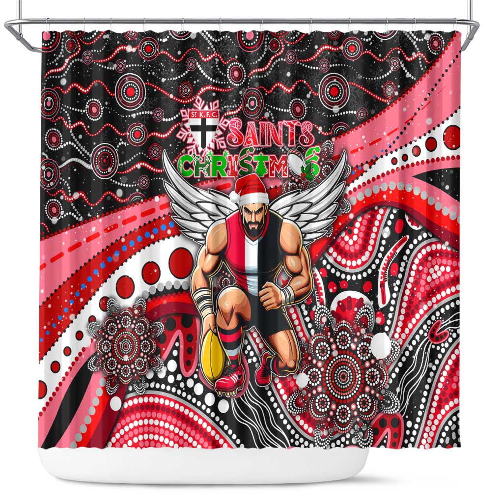 Merry Christmas AFL Saints Shower Curtain Aboriginal Santa Football Mascot