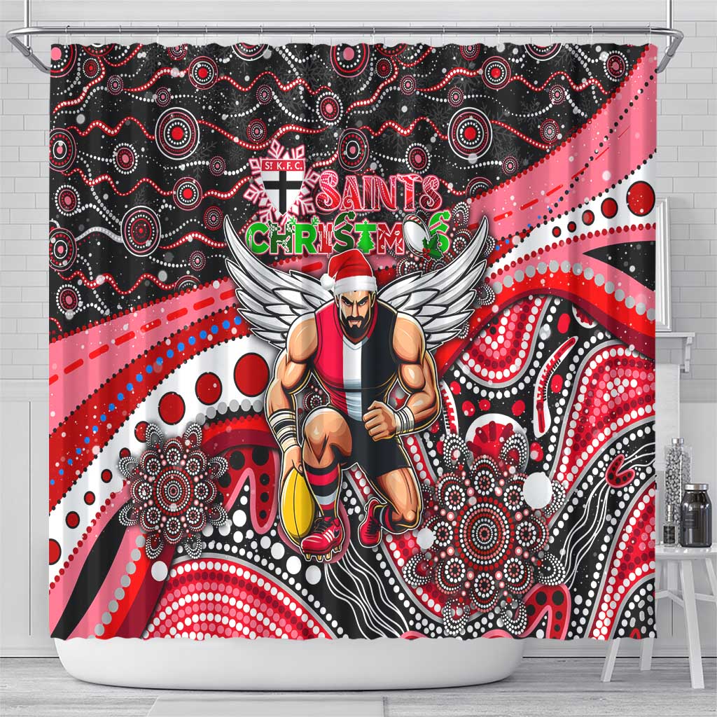 Merry Christmas AFL Saints Shower Curtain Aboriginal Santa Football Mascot