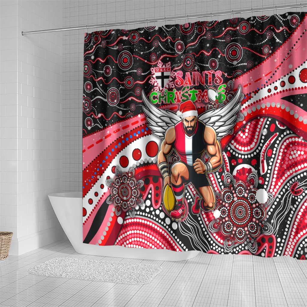 Merry Christmas AFL Saints Shower Curtain Aboriginal Santa Football Mascot