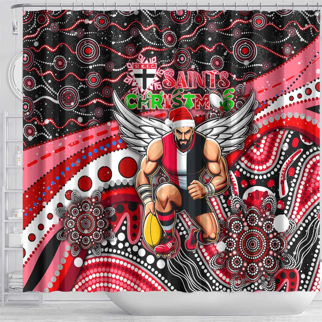 Merry Christmas AFL Saints Shower Curtain Aboriginal Santa Football Mascot