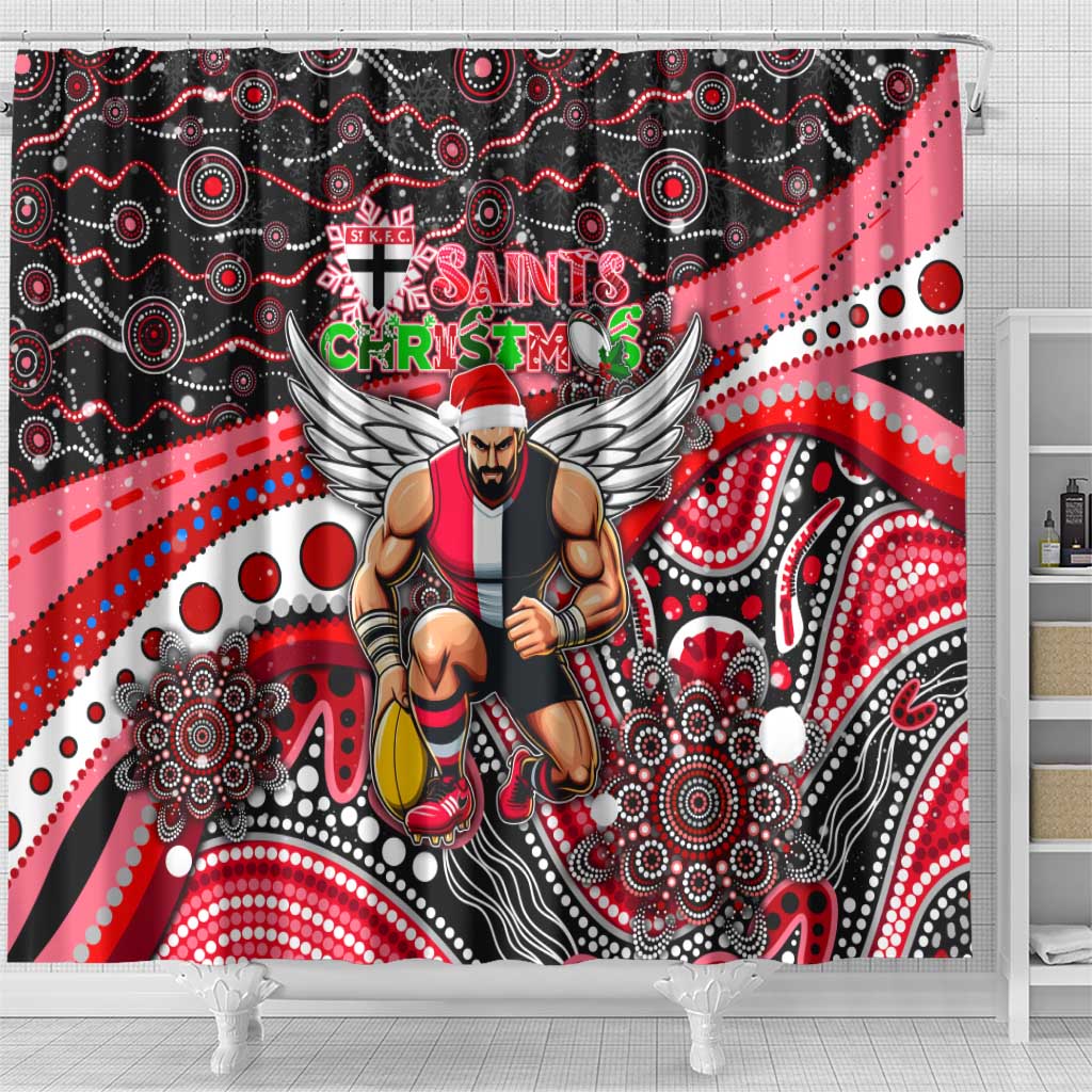 Merry Christmas AFL Saints Shower Curtain Aboriginal Santa Football Mascot