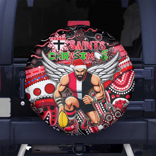 Merry Christmas AFL Saints Spare Tire Cover Aboriginal Santa Football Mascot