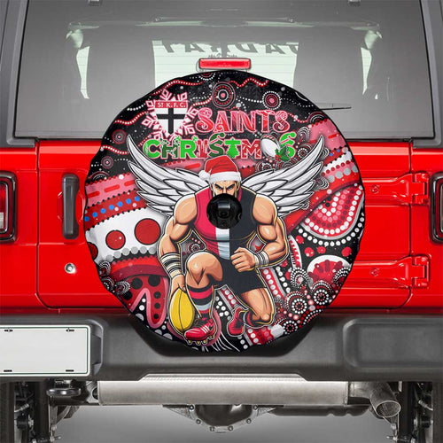 Merry Christmas AFL Saints Spare Tire Cover Aboriginal Santa Football Mascot