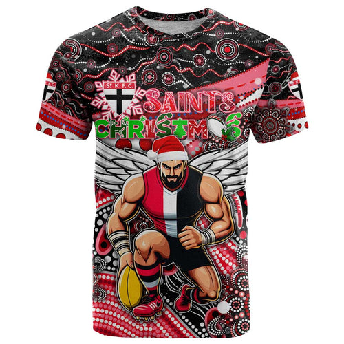 Merry Christmas AFL Saints T Shirt Aboriginal Santa Football Mascot