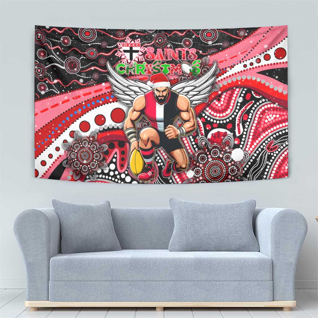 Merry Christmas AFL Saints Tapestry Aboriginal Santa Football Mascot