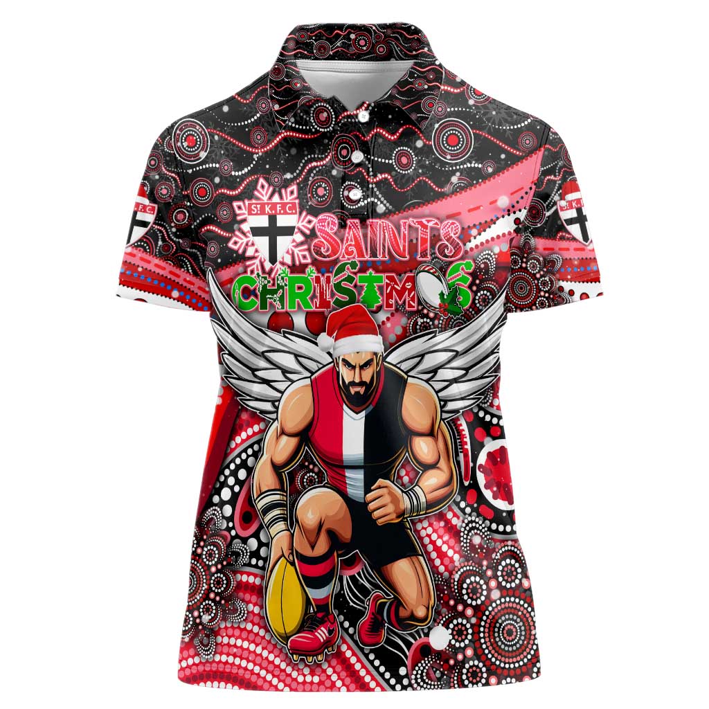 Merry Christmas AFL Saints Women Polo Shirt Aboriginal Santa Football Mascot