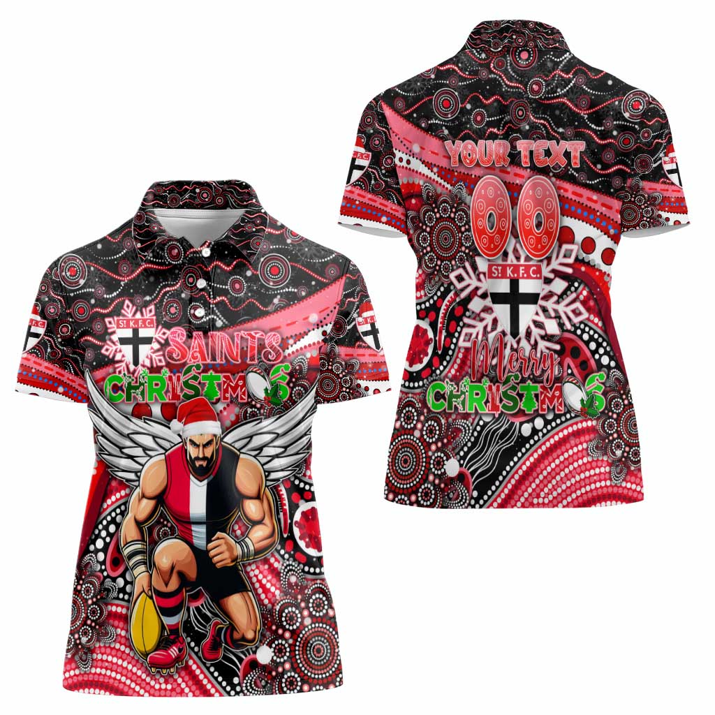 Merry Christmas AFL Saints Women Polo Shirt Aboriginal Santa Football Mascot
