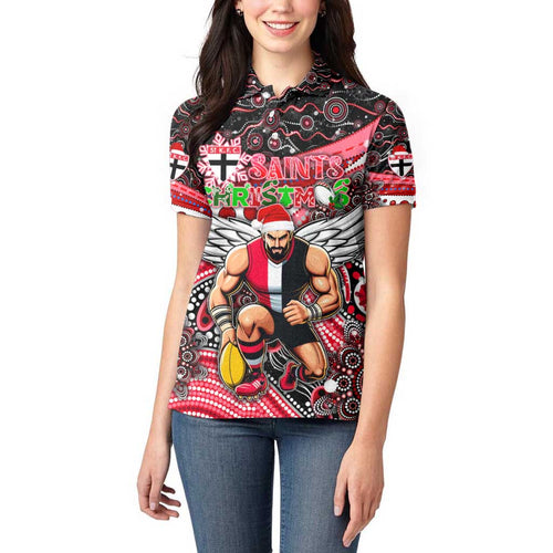 Merry Christmas AFL Saints Women Polo Shirt Aboriginal Santa Football Mascot