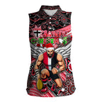 Merry Christmas AFL Saints Women Sleeveless Polo Shirt Aboriginal Santa Football Mascot