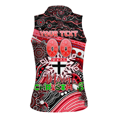 Merry Christmas AFL Saints Women Sleeveless Polo Shirt Aboriginal Santa Football Mascot