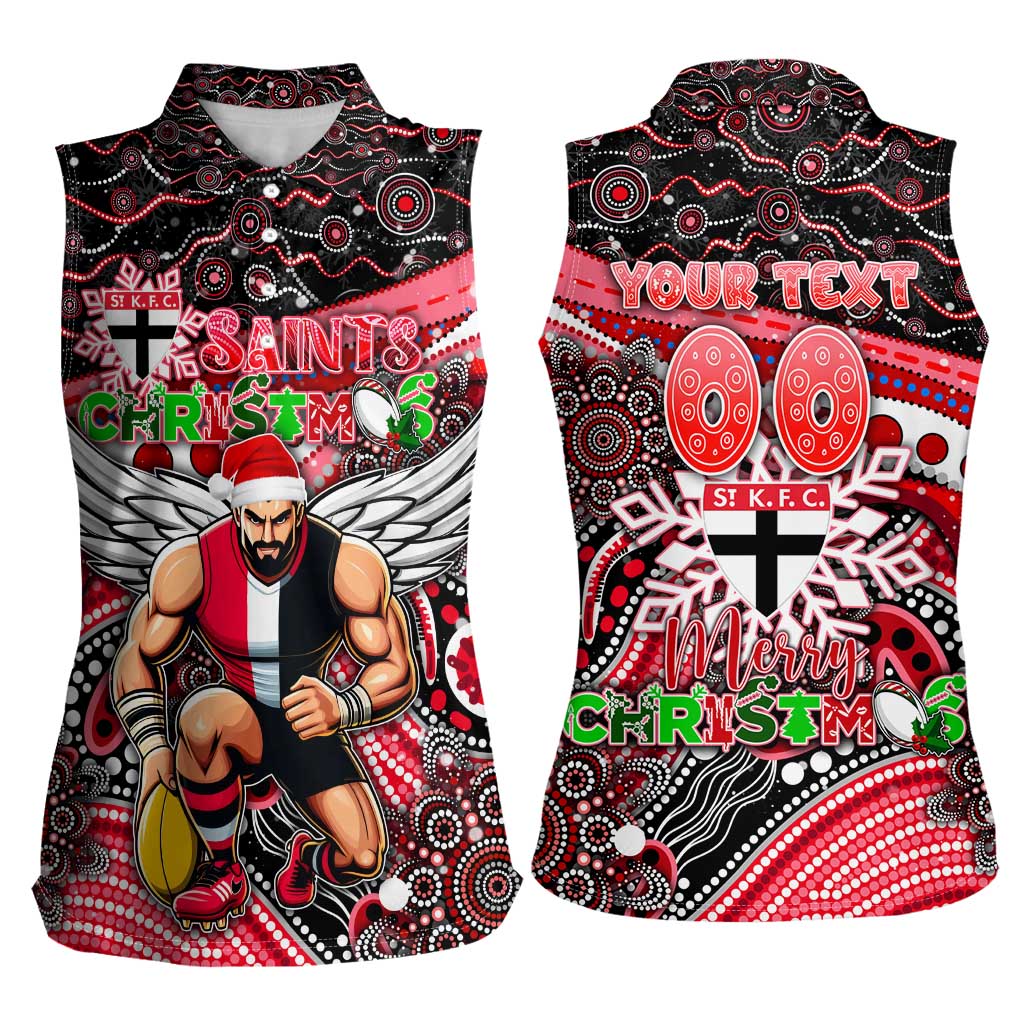 Merry Christmas AFL Saints Women Sleeveless Polo Shirt Aboriginal Santa Football Mascot
