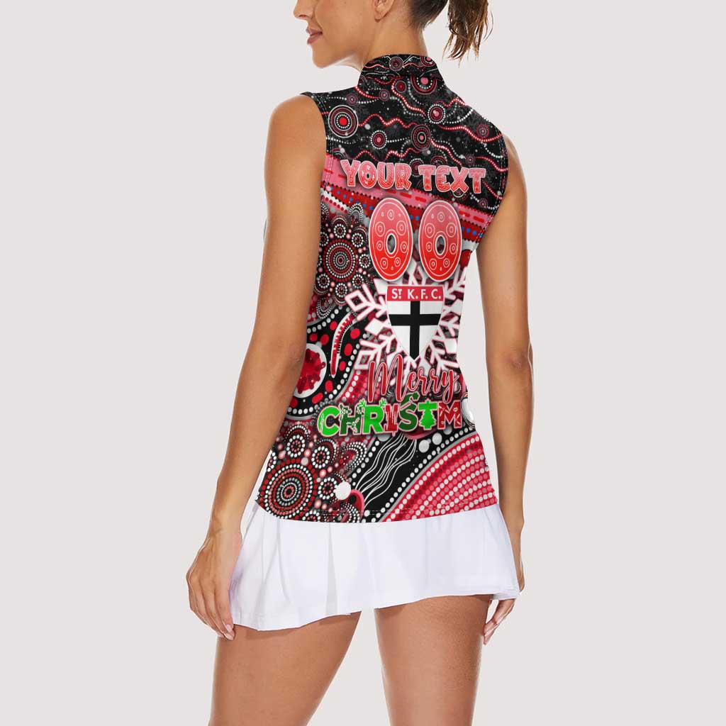 Merry Christmas AFL Saints Women Sleeveless Polo Shirt Aboriginal Santa Football Mascot