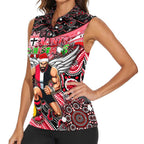 Merry Christmas AFL Saints Women Sleeveless Polo Shirt Aboriginal Santa Football Mascot