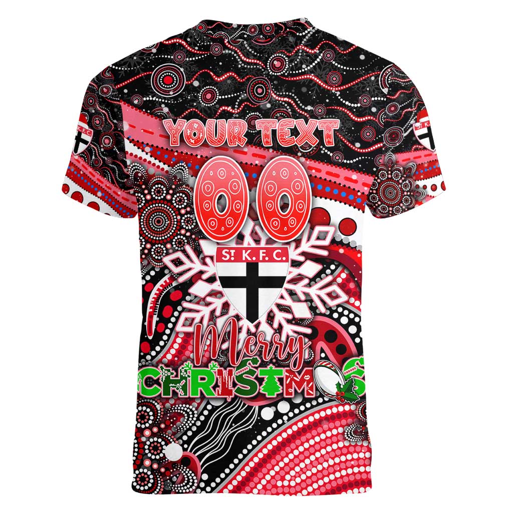 Merry Christmas AFL Saints Women V-Neck T-Shirt Aboriginal Santa Football Mascot
