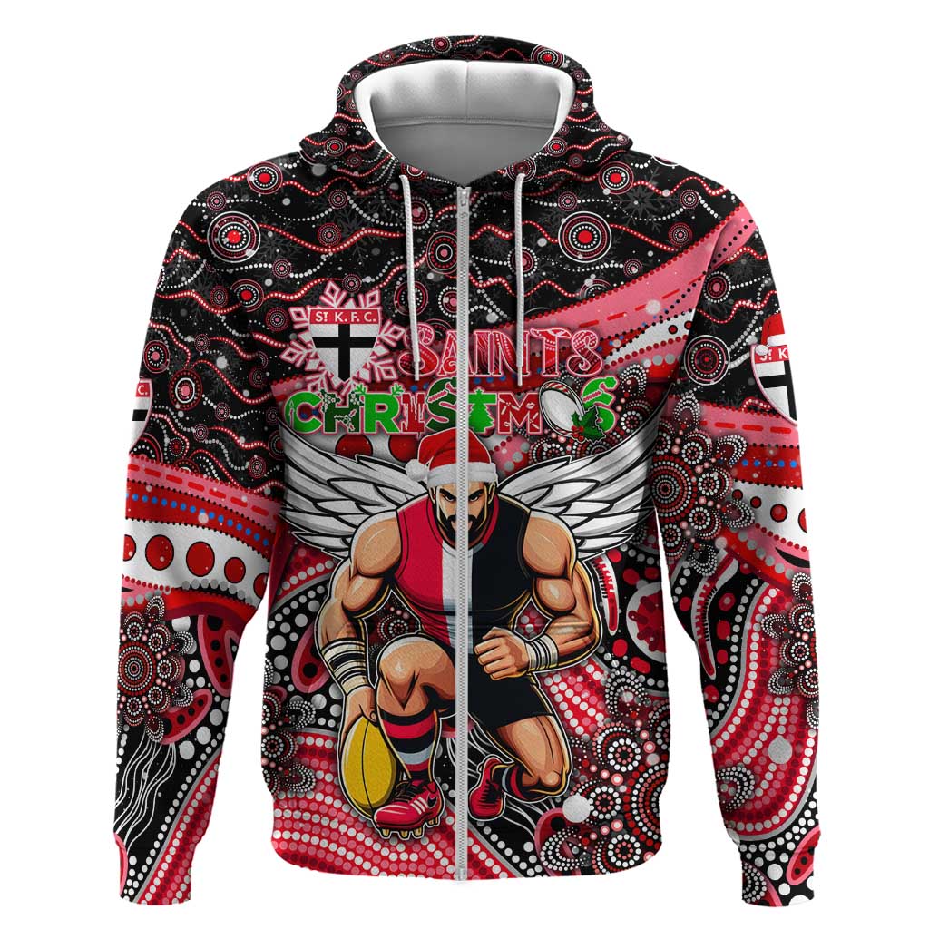 Merry Christmas AFL Saints Zip Hoodie Aboriginal Santa Football Mascot