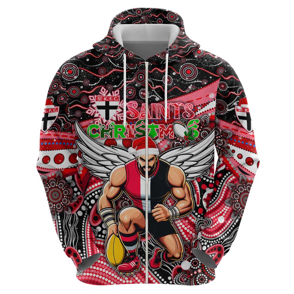 Merry Christmas AFL Saints Zip Hoodie Aboriginal Santa Football Mascot