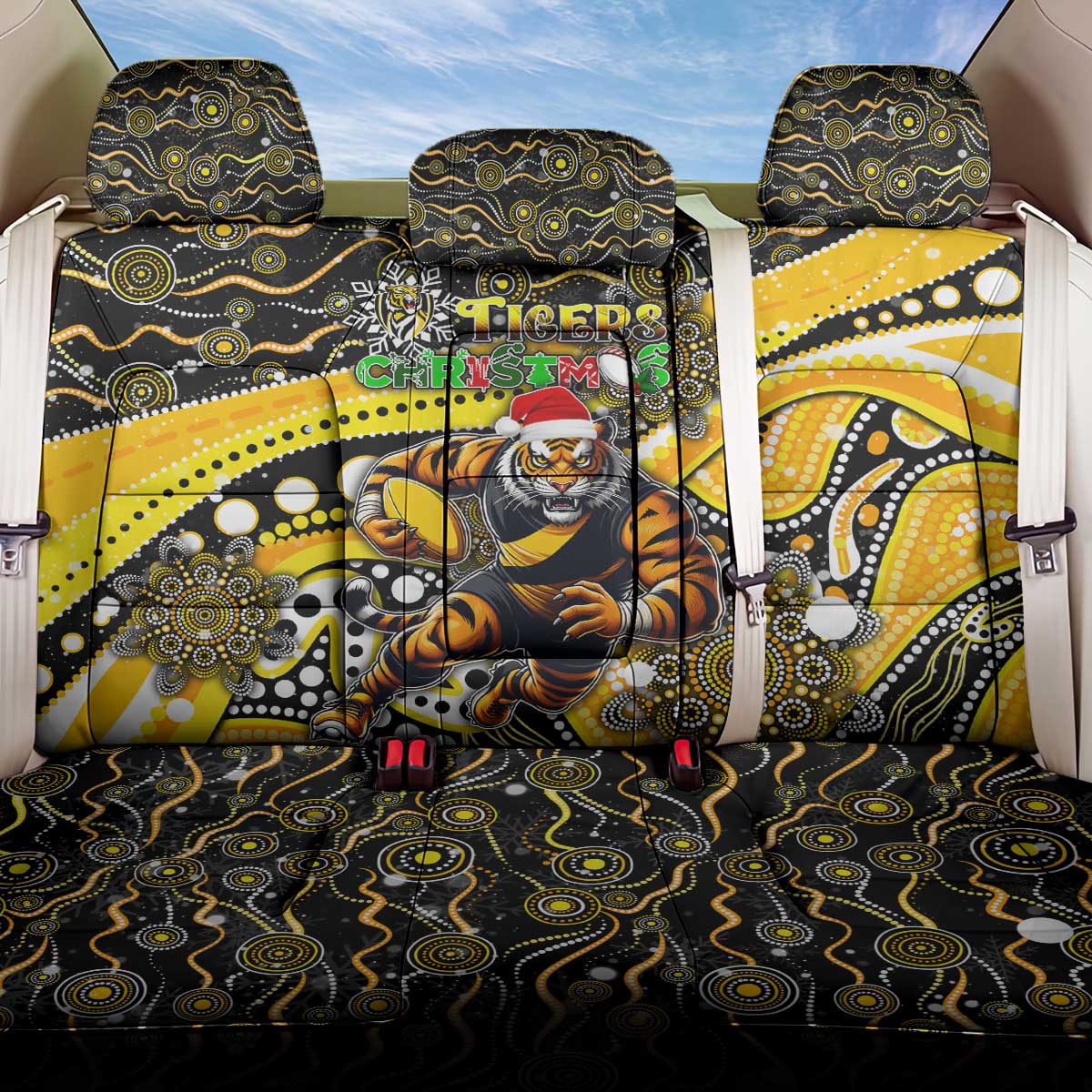 Merry Christmas AFL Richmond Tigers Back Car Seat Cover Aboriginal Santa Football Mascot