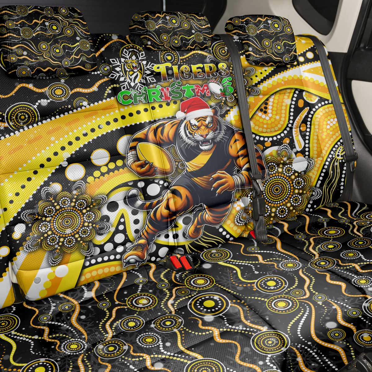 Merry Christmas AFL Richmond Tigers Back Car Seat Cover Aboriginal Santa Football Mascot