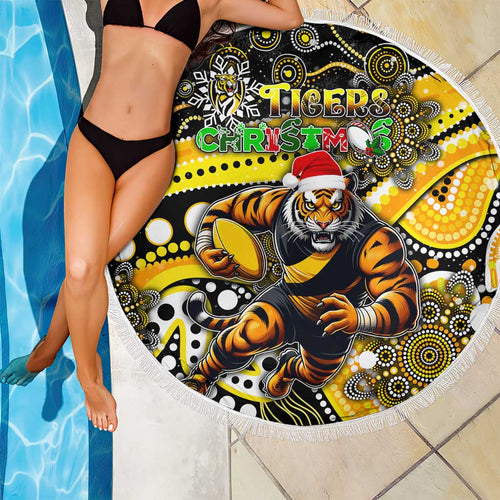 Merry Christmas AFL Richmond Tigers Beach Blanket Aboriginal Santa Football Mascot