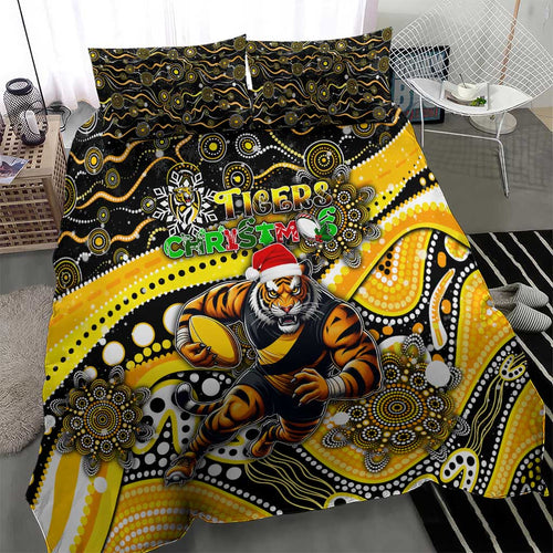Merry Christmas AFL Richmond Tigers Bedding Set Aboriginal Santa Football Mascot