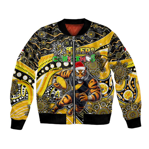 Merry Christmas AFL Richmond Tigers Bomber Jacket Aboriginal Santa Football Mascot