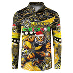 Merry Christmas AFL Richmond Tigers Button Sweatshirt Aboriginal Santa Football Mascot