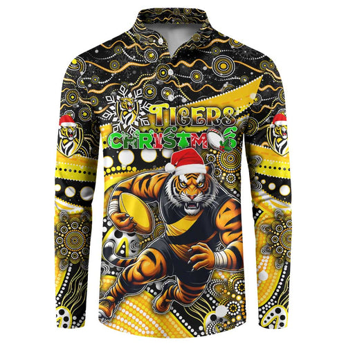 Merry Christmas AFL Richmond Tigers Button Sweatshirt Aboriginal Santa Football Mascot