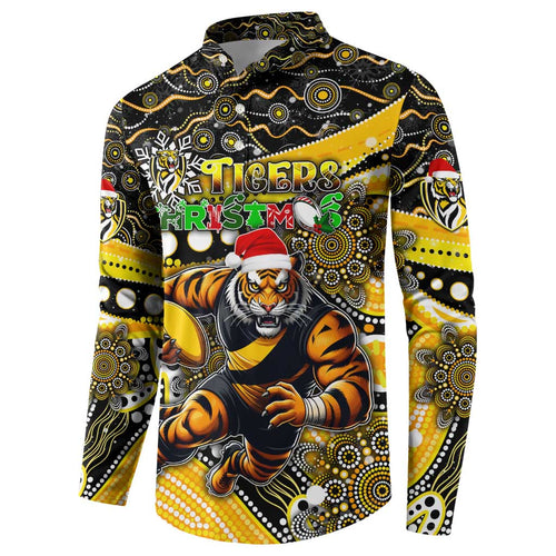 Merry Christmas AFL Richmond Tigers Button Sweatshirt Aboriginal Santa Football Mascot