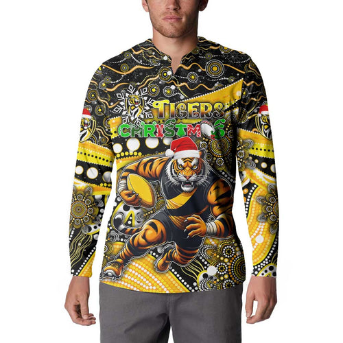 Merry Christmas AFL Richmond Tigers Button Sweatshirt Aboriginal Santa Football Mascot