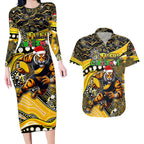 Merry Christmas AFL Richmond Tigers Couples Matching Long Sleeve Bodycon Dress and Hawaiian Shirt Aboriginal Santa Football Mascot