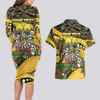 Merry Christmas AFL Richmond Tigers Couples Matching Long Sleeve Bodycon Dress and Hawaiian Shirt Aboriginal Santa Football Mascot