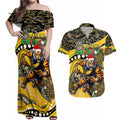 Merry Christmas AFL Richmond Tigers Couples Matching Off Shoulder Maxi Dress and Hawaiian Shirt Aboriginal Santa Football Mascot