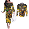 Merry Christmas AFL Richmond Tigers Couples Matching Off The Shoulder Long Sleeve Dress and Long Sleeve Button Shirt Aboriginal Santa Football Mascot