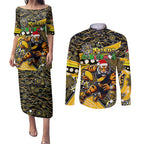 Merry Christmas AFL Richmond Tigers Couples Matching Puletasi and Long Sleeve Button Shirt Aboriginal Santa Football Mascot