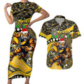 Merry Christmas AFL Richmond Tigers Couples Matching Short Sleeve Bodycon Dress and Hawaiian Shirt Aboriginal Santa Football Mascot