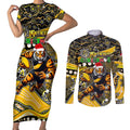 Merry Christmas AFL Richmond Tigers Couples Matching Short Sleeve Bodycon Dress and Long Sleeve Button Shirt Aboriginal Santa Football Mascot
