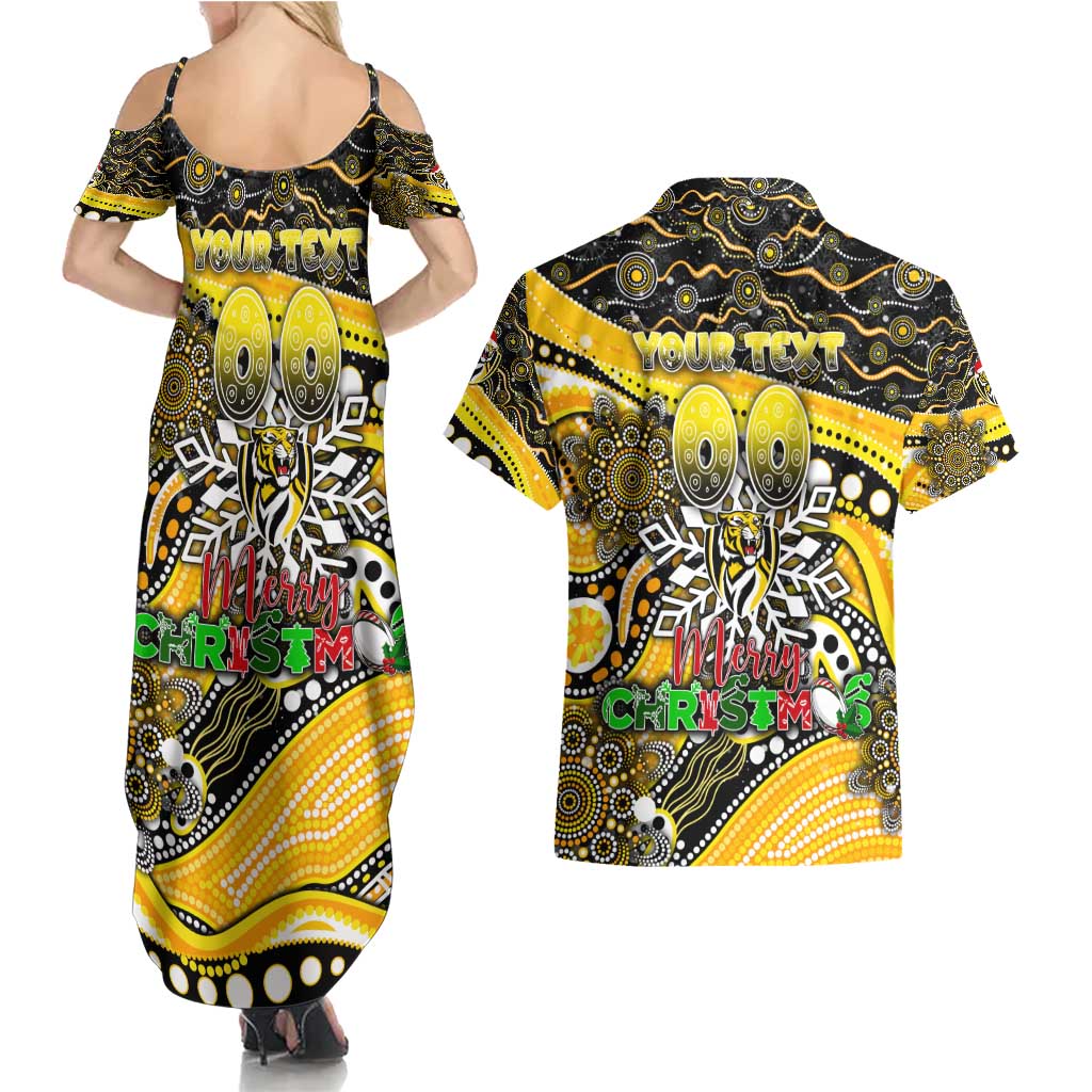 Merry Christmas AFL Richmond Tigers Couples Matching Summer Maxi Dress and Hawaiian Shirt Aboriginal Santa Football Mascot