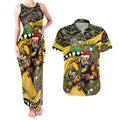 Merry Christmas AFL Richmond Tigers Couples Matching Tank Maxi Dress and Hawaiian Shirt Aboriginal Santa Football Mascot